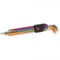 Wiha 36987 9-Pc Metric Rainbow Color Coded Ball End Hex L-Key Long Arm Set with Holder 